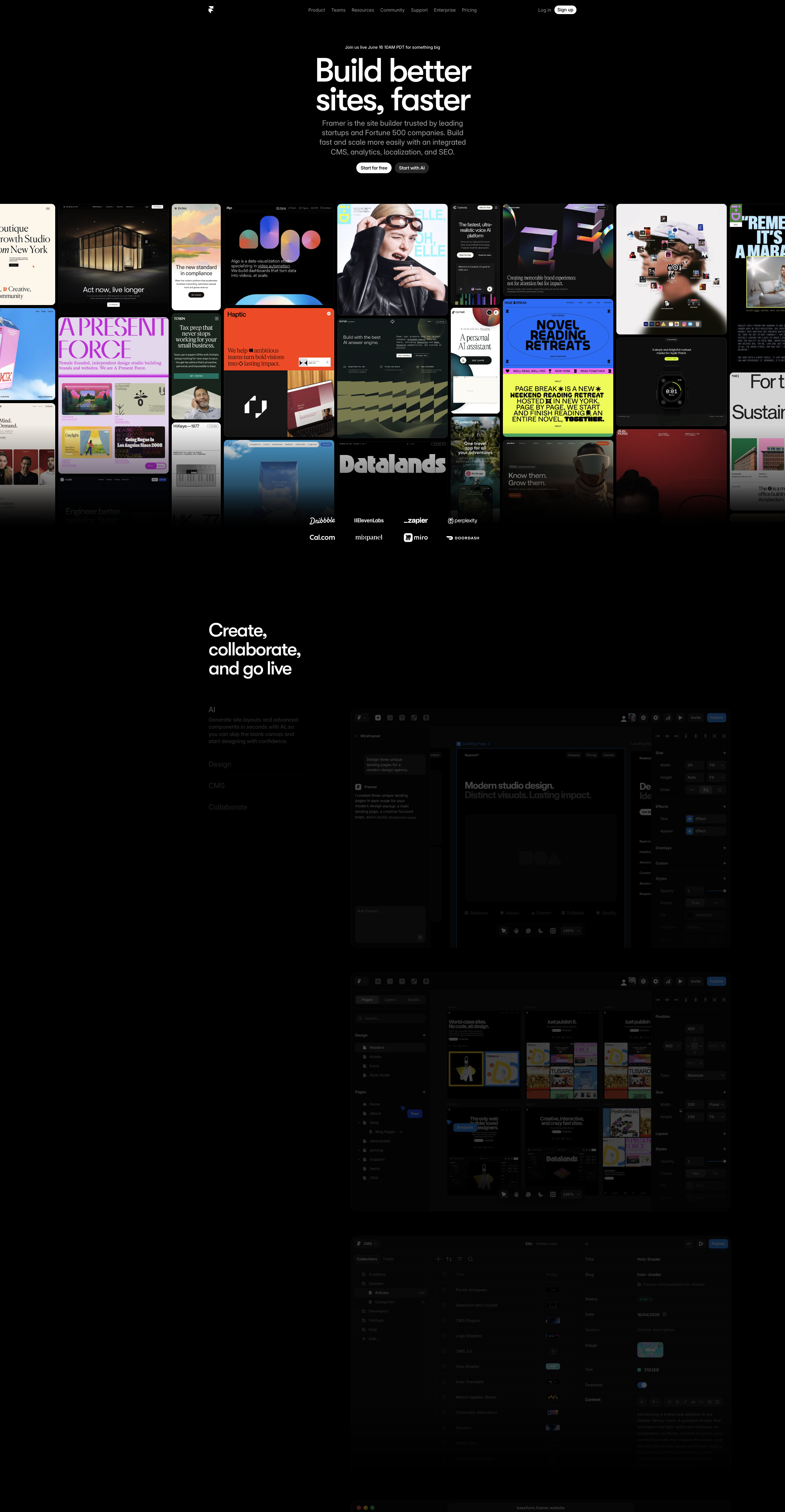 Screenshot thumbnail for Framer: Create a professional website, free. No code website builder loved by designers.
