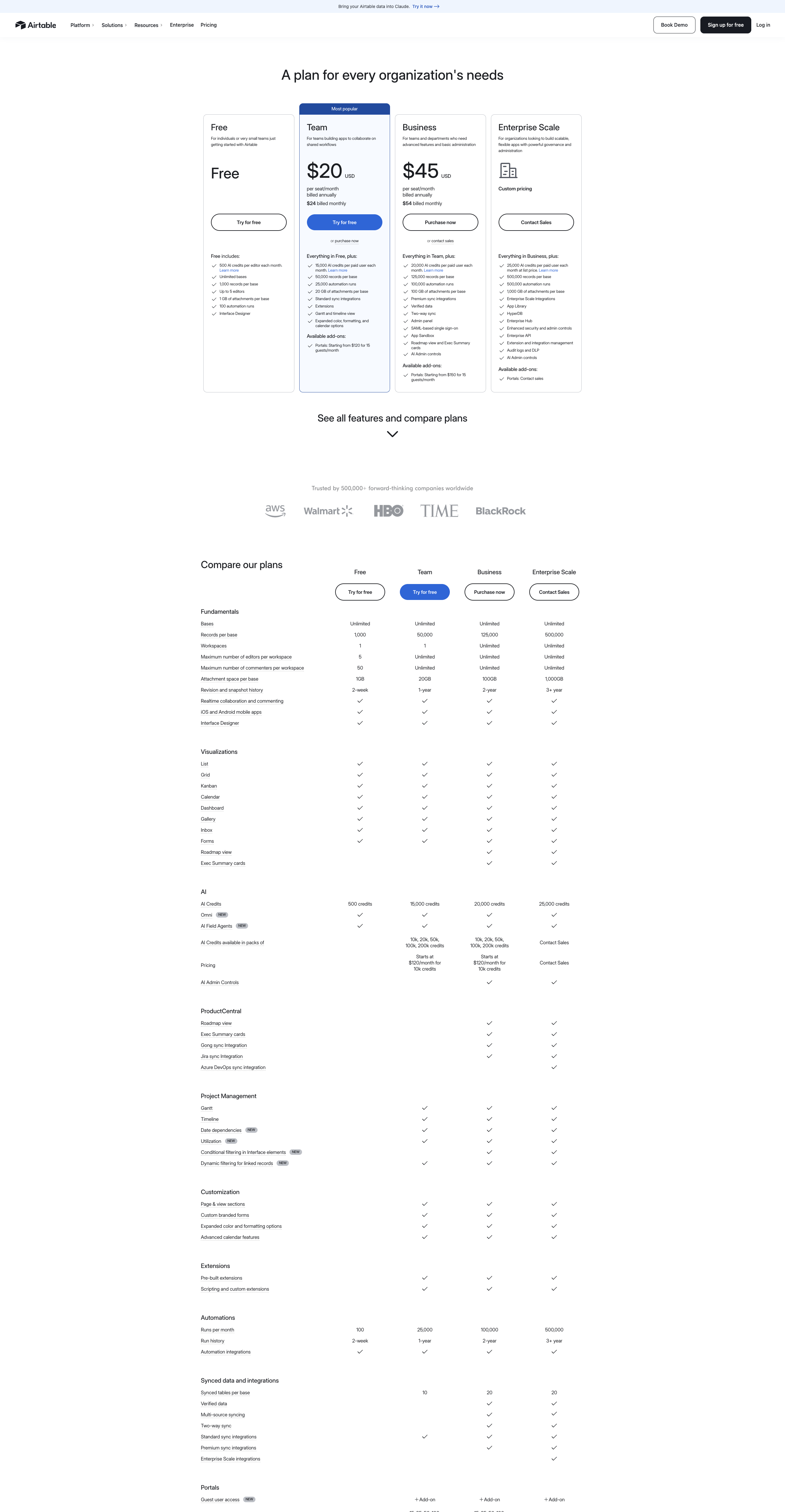 Screenshot thumbnail for Airtable Pricing | Compare Plans, Features & Costs