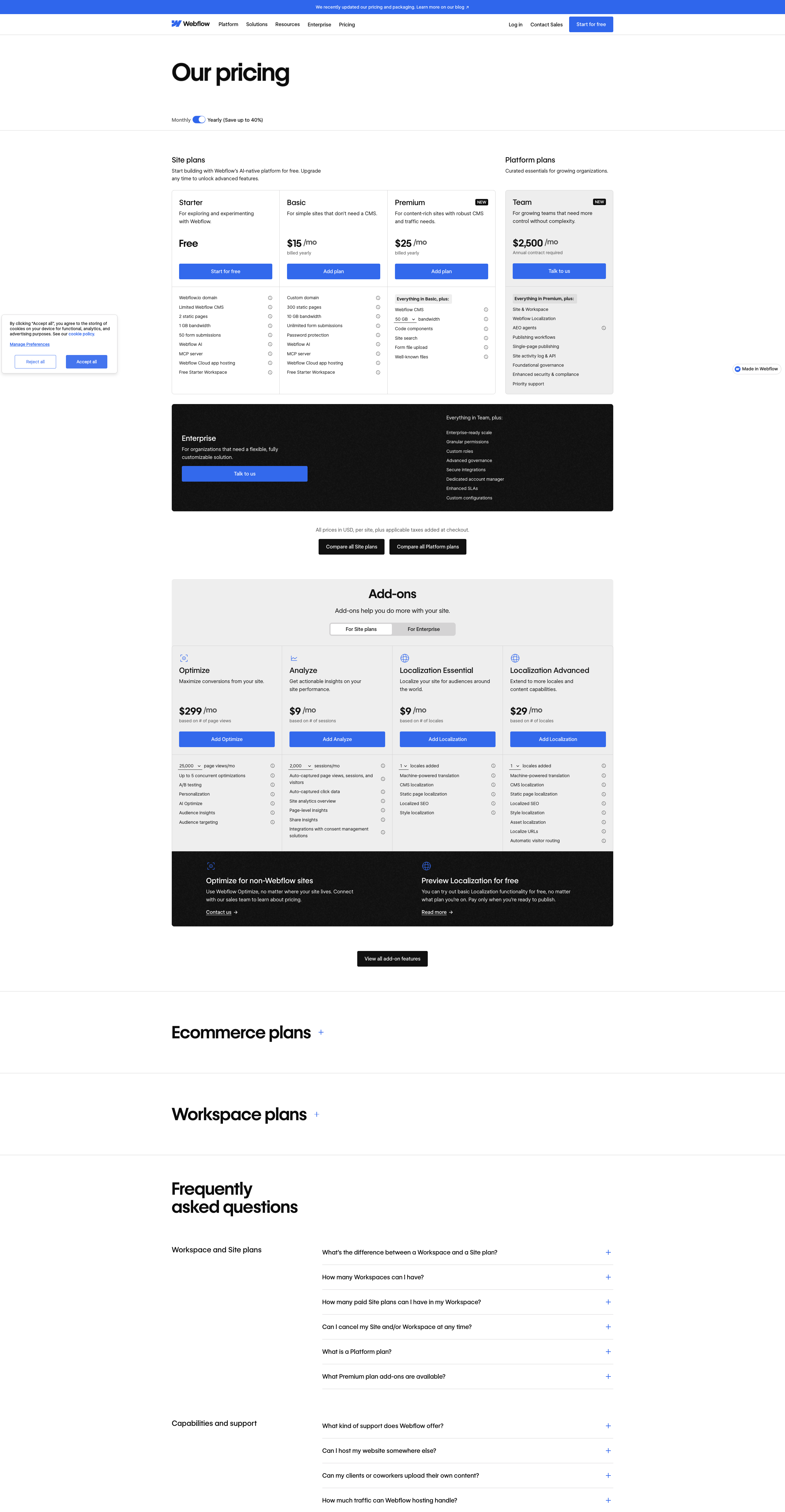 Screenshot thumbnail for Plans & pricing | Webflow